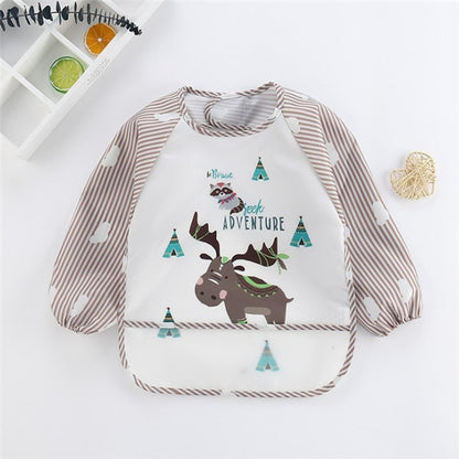 Baby Kids Toddler Long Sleeve Scarf Waterproof Art Smock Feeding Bib Apron Pocket