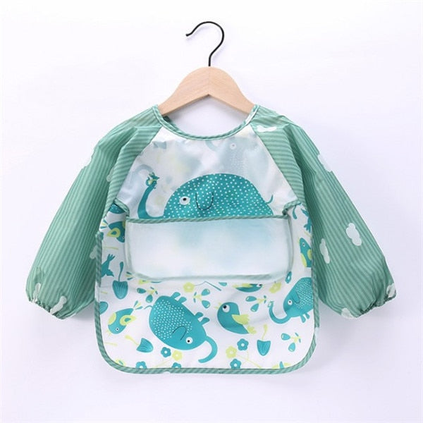 Baby Kids Toddler Long Sleeve Scarf Waterproof Art Smock Feeding Bib Apron Pocket
