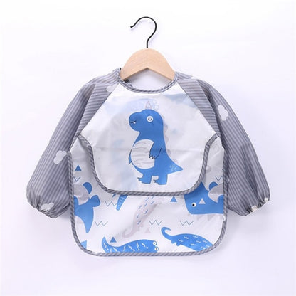 Baby Kids Toddler Long Sleeve Scarf Waterproof Art Smock Feeding Bib Apron Pocket
