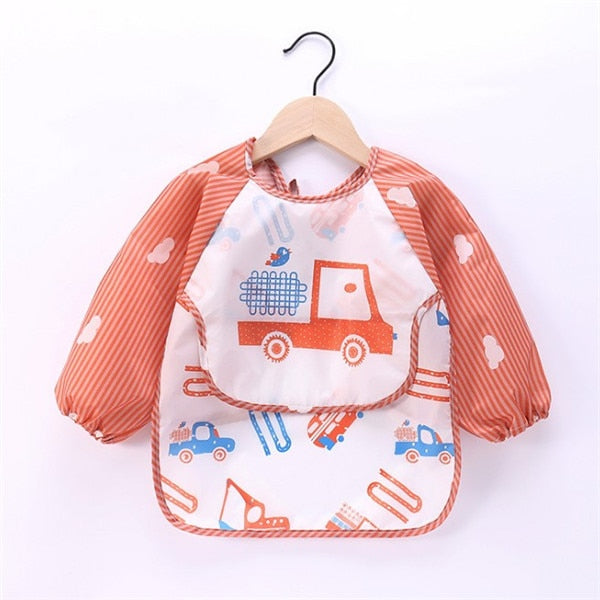 Baby Kids Toddler Long Sleeve Scarf Waterproof Art Smock Feeding Bib Apron Pocket