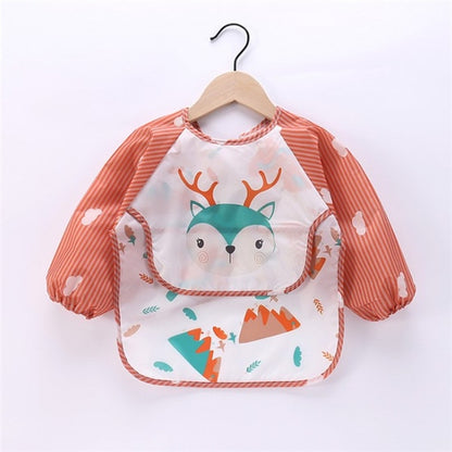 Baby Kids Toddler Long Sleeve Scarf Waterproof Art Smock Feeding Bib Apron Pocket