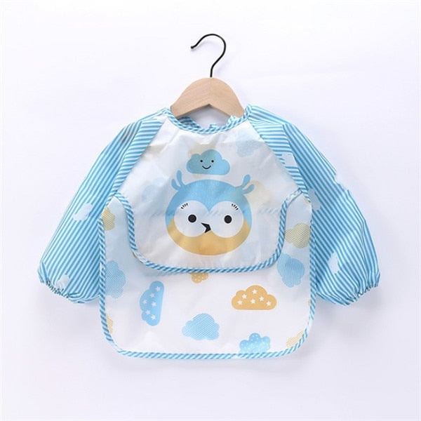Baby Kids Toddler Long Sleeve Scarf Waterproof Art Smock Feeding Bib Apron Pocket