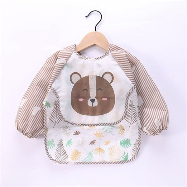 Baby Kids Toddler Long Sleeve Scarf Waterproof Art Smock Feeding Bib Apron Pocket