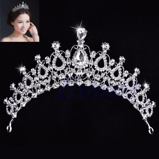 Stunning New Wedding Bridal Princess Crystal Prom Hair Tiara Crown Veil Headband