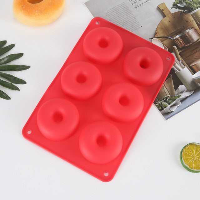 6 Cavity Donut Mold Silicone Non-stick Baking Tray Heat-resistant Reusable