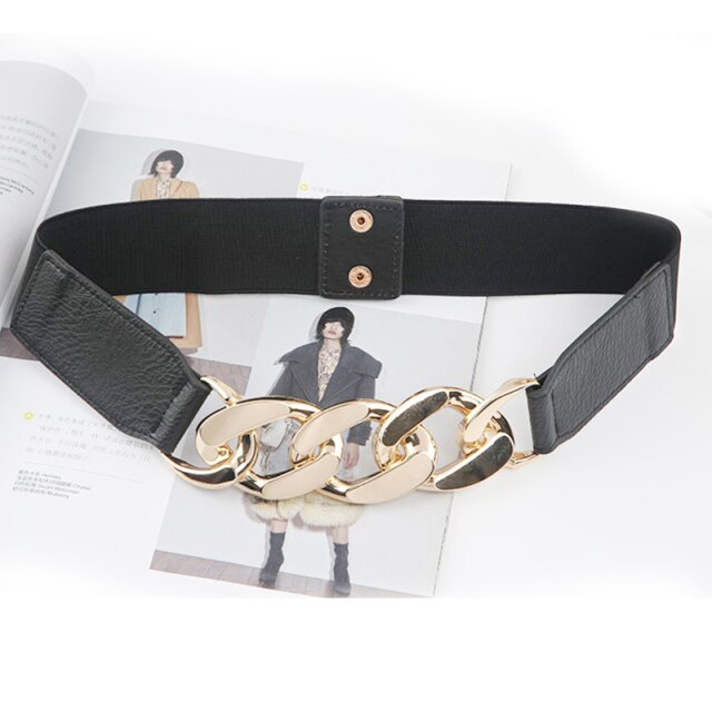Punk Fashion Women Elastic Belts Designer Luxury Brand PU Thick Chain Waist