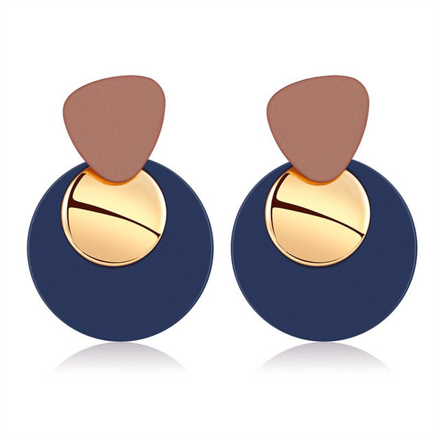 POXAM New Korean Statement Round Earrings For Women Geometric Gold