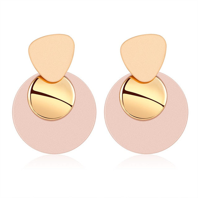 POXAM New Korean Statement Round Earrings For Women Geometric Gold