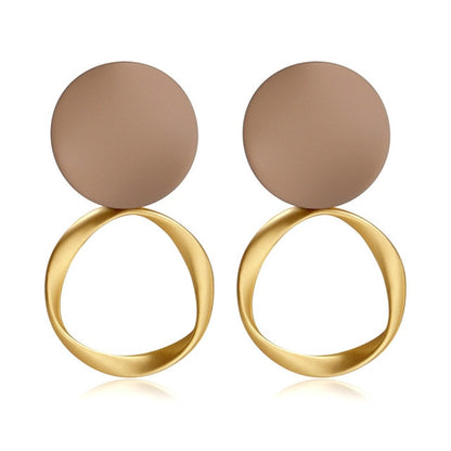 POXAM New Korean Statement Round Earrings For Women Geometric Gold