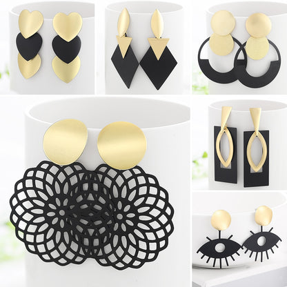 WYBU Summer Style Golden Drop Earrings For Women Geomatric Black