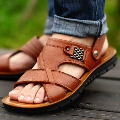 Big Size 48 Men Leather Sandals Summer Classic Men Shoes Slippers Soft