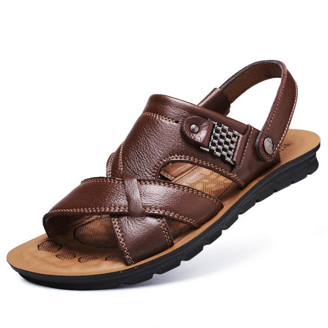 Big Size 48 Men Leather Sandals Summer Classic Men Shoes Slippers Soft