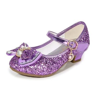 Princess Kids Leather Shoes for Girls Flower Casual Glitter Children High