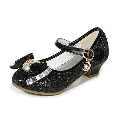 Princess Kids Leather Shoes for Girls Flower Casual Glitter Children High