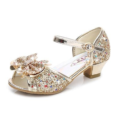 Princess Kids Leather Shoes for Girls Flower Casual Glitter Children High