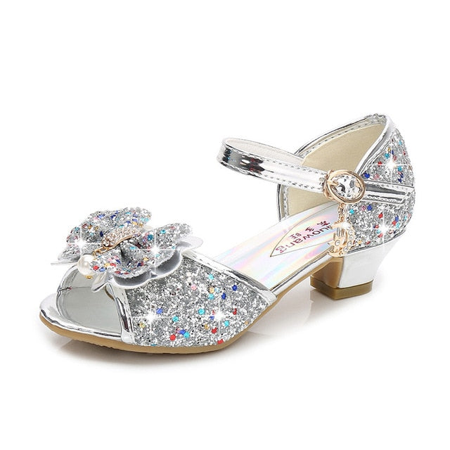 Princess Kids Leather Shoes for Girls Flower Casual Glitter Children High