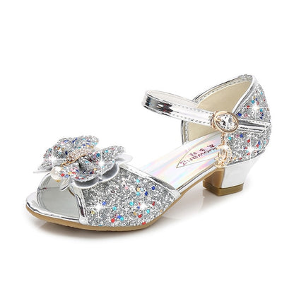 Princess Kids Leather Shoes for Girls Flower Casual Glitter Children High