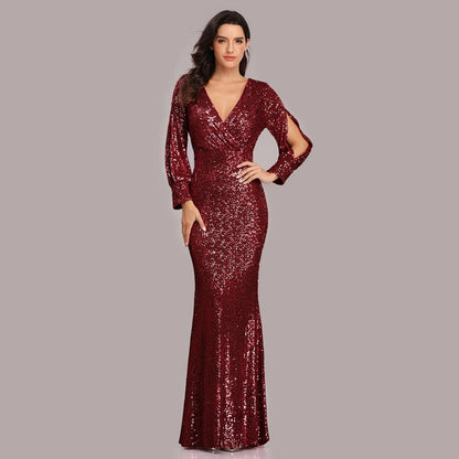 Sexy V-neck Mermaid Evening Dress Long Formal Prom Party Gown Full