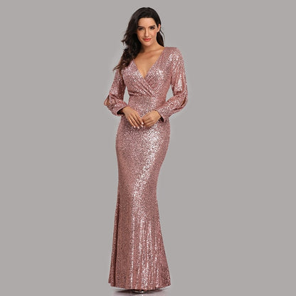 Sexy V-neck Mermaid Evening Dress Long Formal Prom Party Gown Full