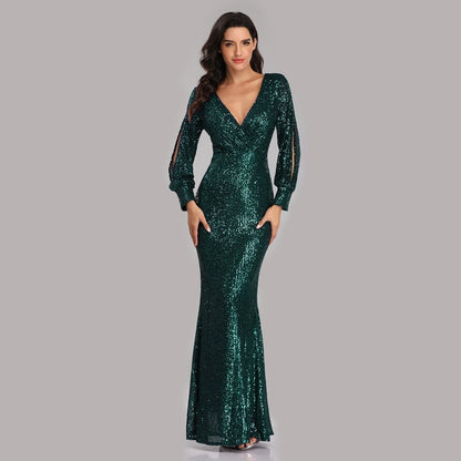 Sexy V-neck Mermaid Evening Dress Long Formal Prom Party Gown Full