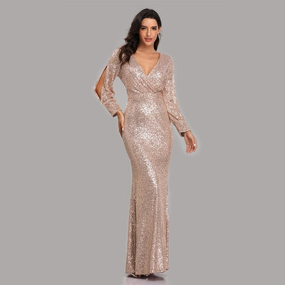 Sexy V-neck Mermaid Evening Dress Long Formal Prom Party Gown Full