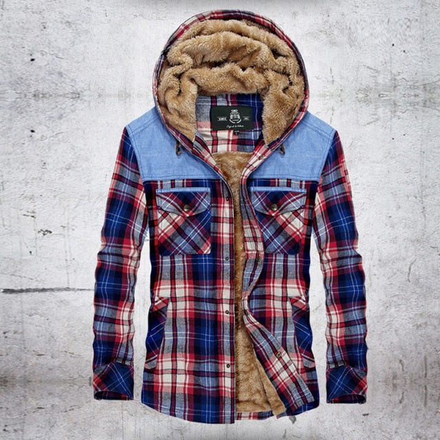Winter Jacket Men Thicken Warm Fleece Jackets Coats Pure Cotton Plaid Jacket