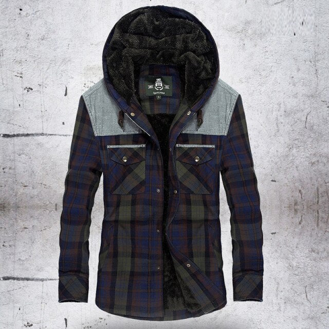 Winter Jacket Men Thicken Warm Fleece Jackets Coats Pure Cotton Plaid Jacket