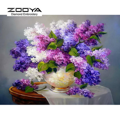 DIY Diamond Painting Needlework Square Full Diamond Embroidery Purple Lilac Flower