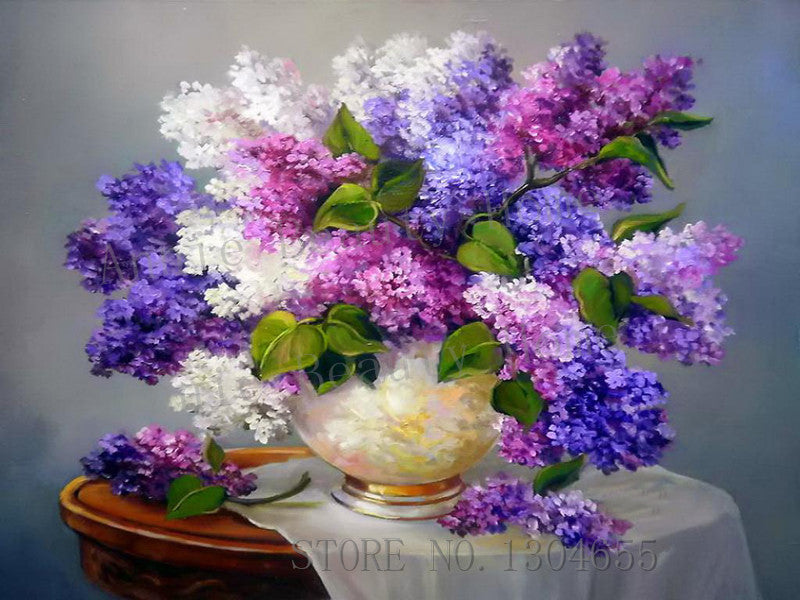 DIY Diamond Painting Needlework Square Full Diamond Embroidery Purple Lilac Flower