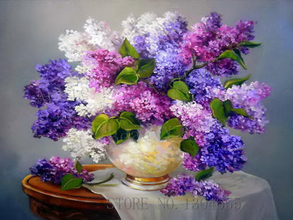 DIY Diamond Painting Needlework Square Full Diamond Embroidery Purple Lilac Flower