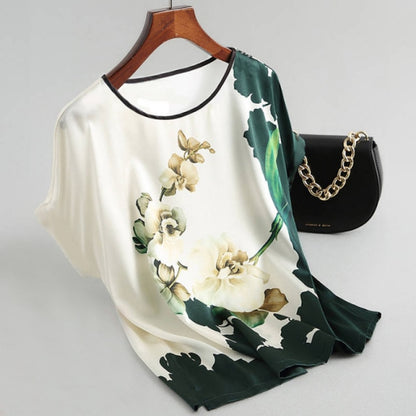 Fashion Floral Print Blouse Pullover Ladies Silk Satin Blouses Plus Size