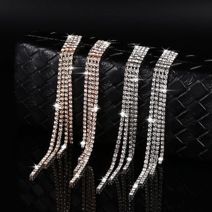 New Luxury Rhinestone Crystal Long Tassel Earrings for Women