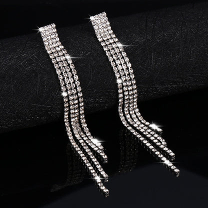 New Luxury Rhinestone Crystal Long Tassel Earrings for Women
