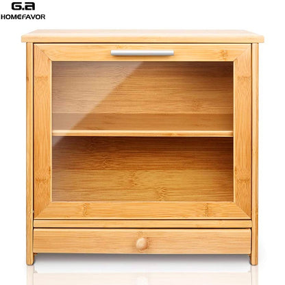 Bamboo Bread Box With Cutting Board Detachable Storage Bin Boxes Big Food Container