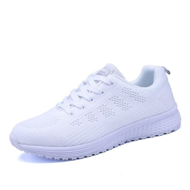 Tennis Shoes For Women Fashion Casual Shoes Lace-Up Breathable Mesh Round Cross Strap Flat Sneakers