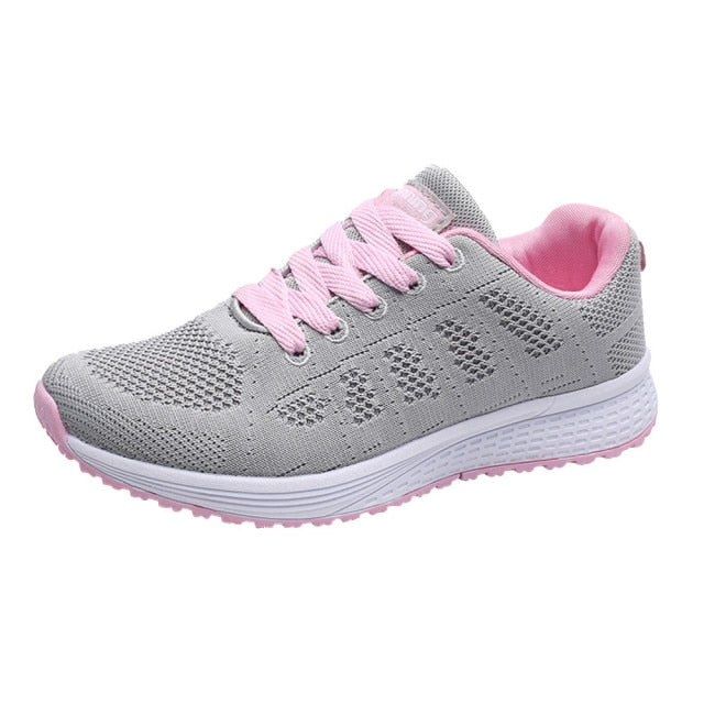Tennis Shoes For Women Fashion Casual Shoes Lace-Up Breathable Mesh Round Cross Strap Flat Sneakers