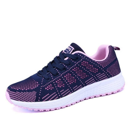 Tennis Shoes For Women Fashion Casual Shoes Lace-Up Breathable Mesh Round Cross Strap Flat Sneakers