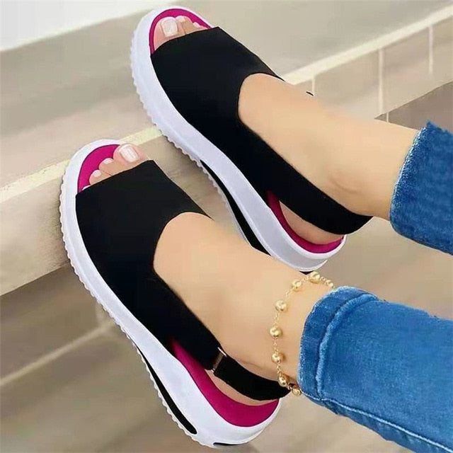 Shoes Women Platform Sandals 2021 Velcro Stretch Fabric Summer Women's Comfort
