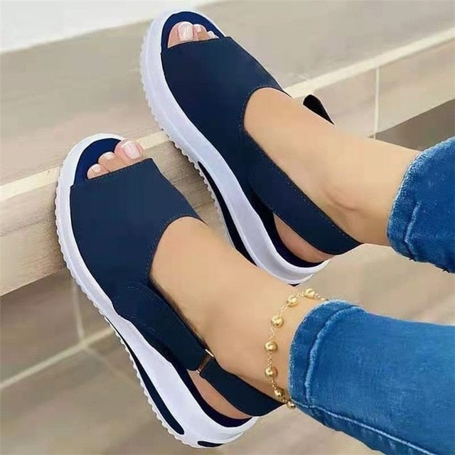 Shoes Women Platform Sandals 2021 Velcro Stretch Fabric Summer Women's Comfort
