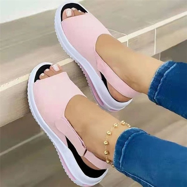 Shoes Women Platform Sandals 2021 Velcro Stretch Fabric Summer Women's Comfort
