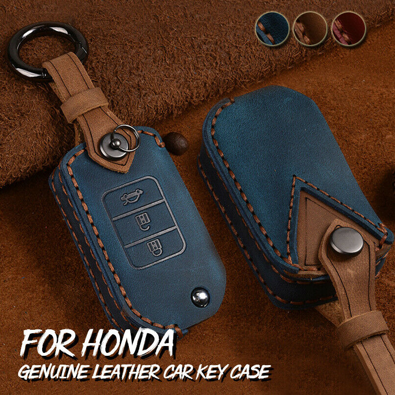 Genuine Leather Remote Flip Key Fob Case Cover For Honda Civic CR-V XR-V BR-V Accord Odyssey Insight keychain