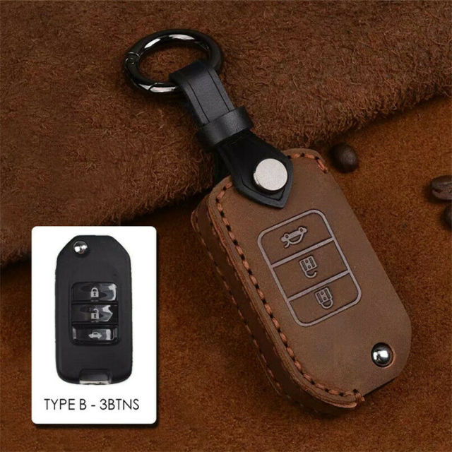 Genuine Leather Remote Flip Key Fob Case Cover For Honda Civic CR-V XR-V BR-V Accord Odyssey Insight keychain