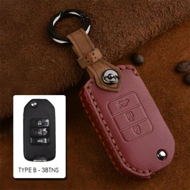 Genuine Leather Remote Flip Key Fob Case Cover For Honda Civic CR-V XR-V BR-V Accord Odyssey Insight keychain