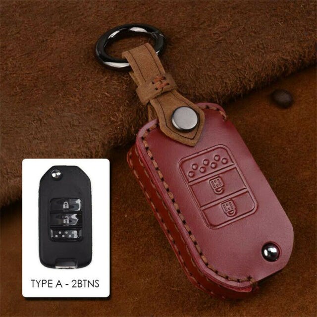 Genuine Leather Remote Flip Key Fob Case Cover For Honda Civic CR-V XR-V BR-V Accord Odyssey Insight keychain