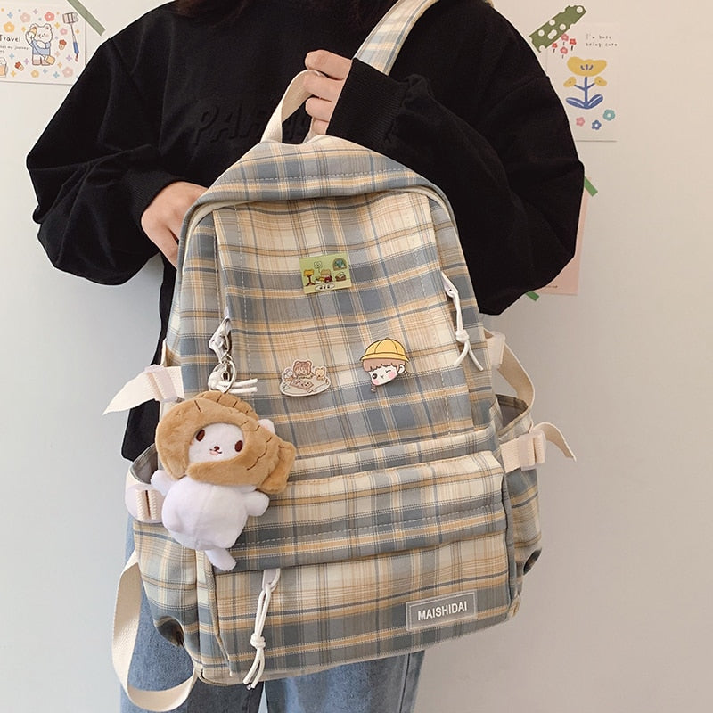 Japanese Plaid Backpack New Korean Large capacity Students schoolbag