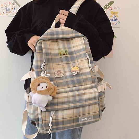 Japanese Plaid Backpack New Korean Large capacity Students schoolbag