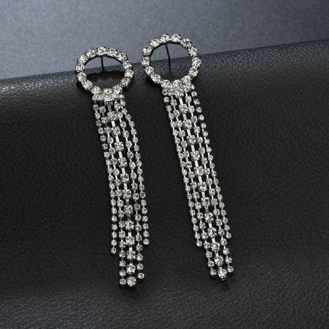 New Luxury Rhinestone Crystal Long Tassel Earrings for Women