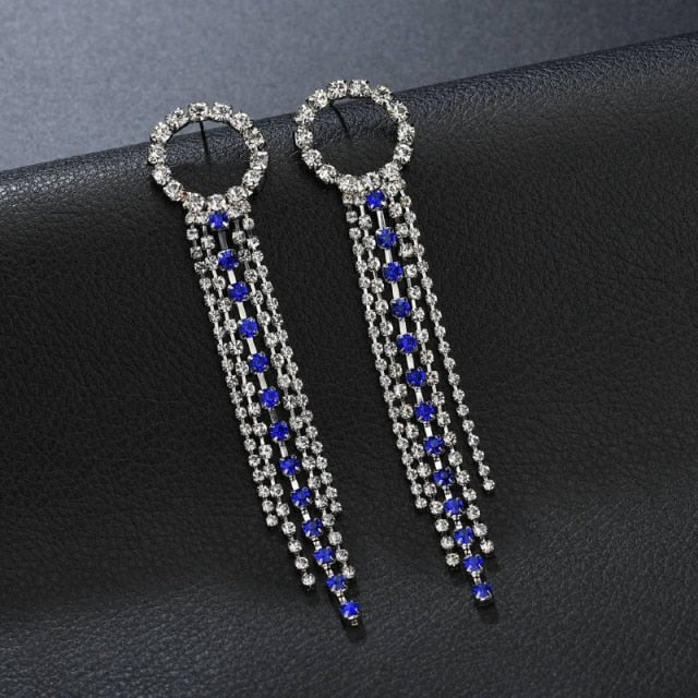 New Luxury Rhinestone Crystal Long Tassel Earrings for Women