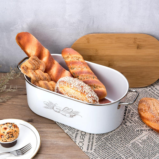 Bread Storage Box Bread Bin With Bamboo cover Cutting Board Lid Metal Galvanized Snack storage Box Design Kitchen Containers