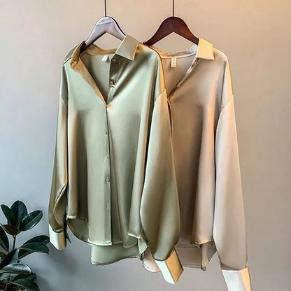 Spring 2021 Womens Clothing Silk Shirt Vintage Blouse Women Sheer Top Women